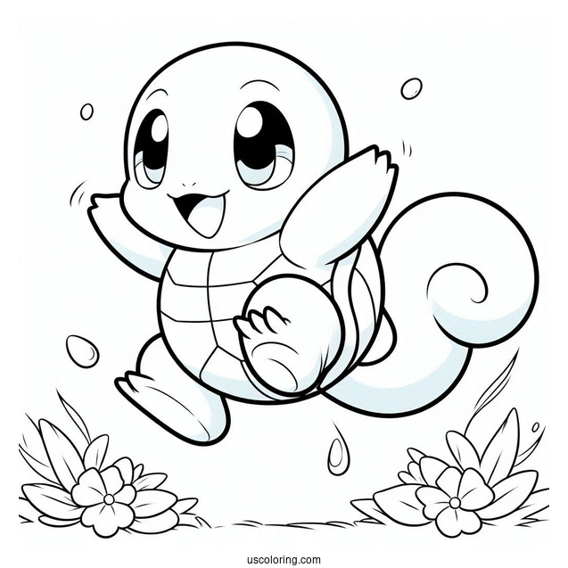 Jumping Squirtle Coloring Page For Preschoolers