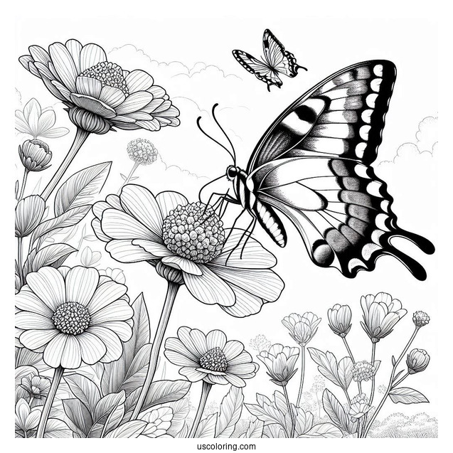 Large Butterfly Feeding On Realistic Flowers