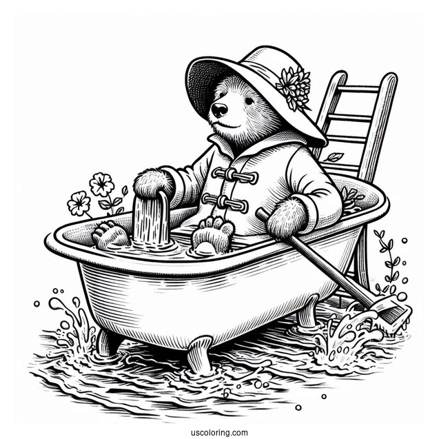 Paddington Coloring Page Riding Bathtub Down A Flooded Stairs