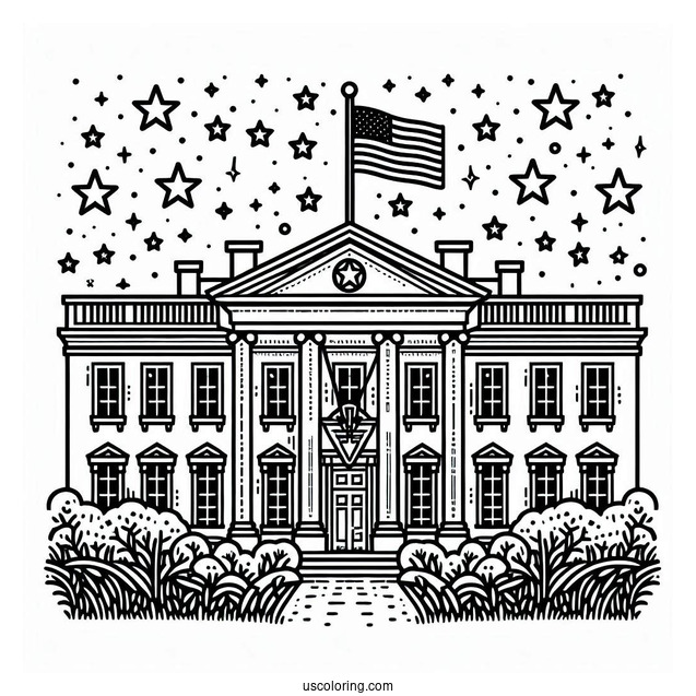 President Coloring Page Of Simple White House Outline Surrounded By Stars For Kids