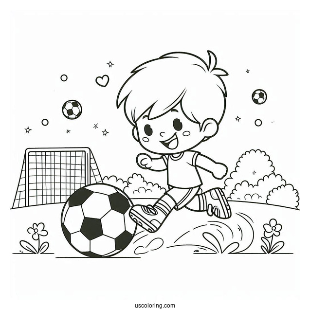 Young Child Playing Soccer On Field