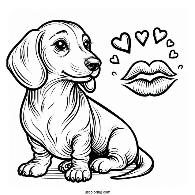 Dachshund Coloring Page With Free Kisses Sign