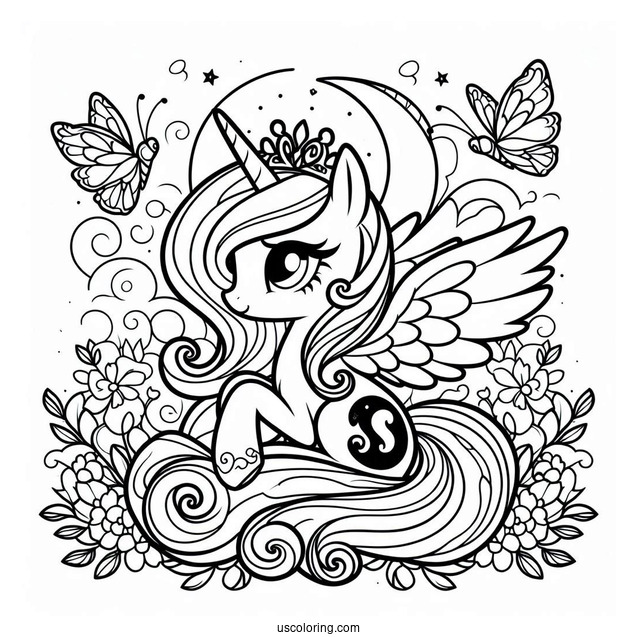 Easy Princess Luna Coloring Page With Sweetie Belle And Fluttershy For Kids
