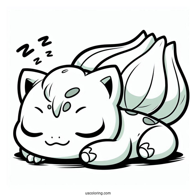 Kawaii Sleeping Bulbasaur Coloring Page