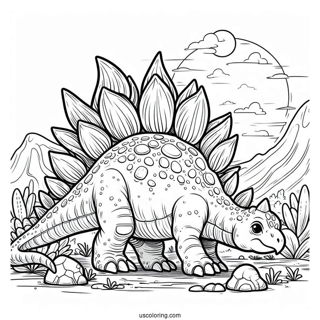 Simple Stegosaurus Coloring Page Walking On Rocky Terrain
