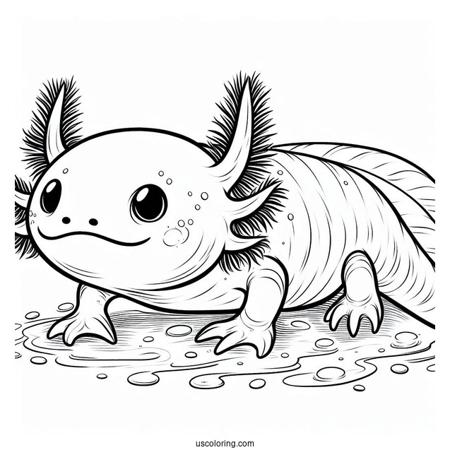 Large Axolotl Coloring Page Crawling On The Sea Floor