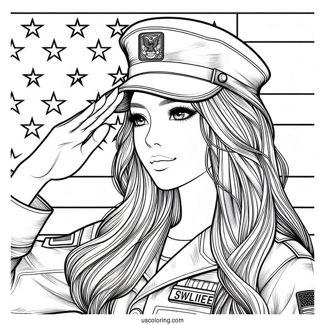 American Soldier Coloring Page Saluting With Stars In Background