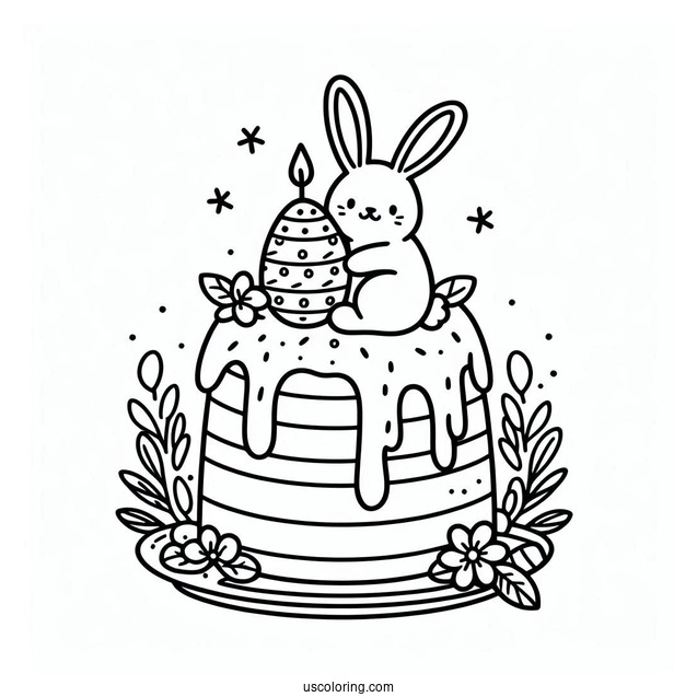 Coloring Page Of Easter Cake With Bunny And Egg Topper