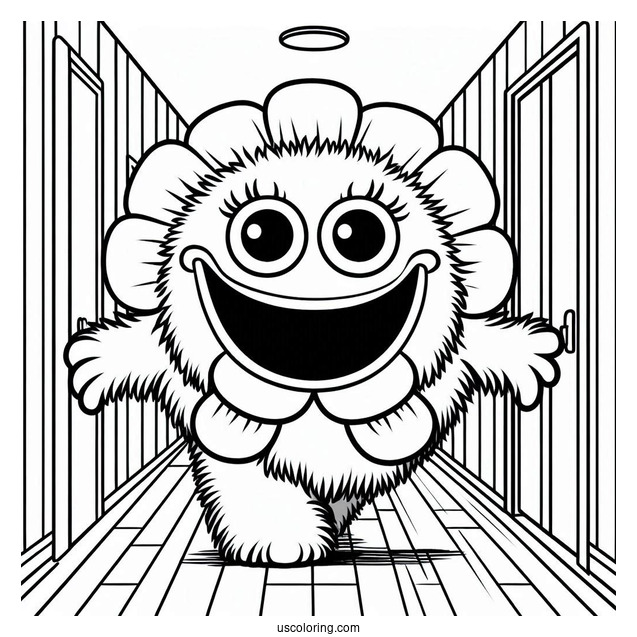 Poppy Playtime Coloring Page Of Terrifying Huggy Wuggy In The Corridor