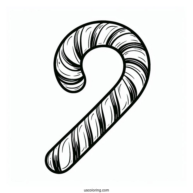 Easy Outline Of a Candy Cane To Color