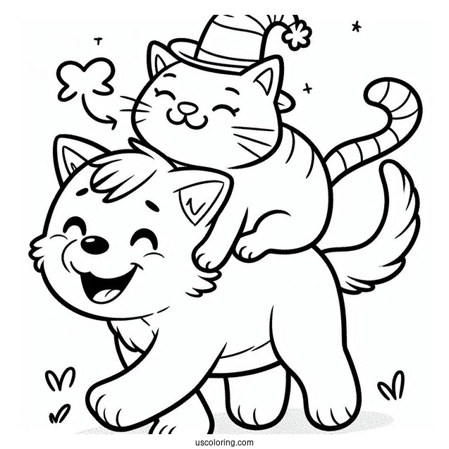 Smiling Critters Coloring Page Of DogDay Riding CatNap's Back