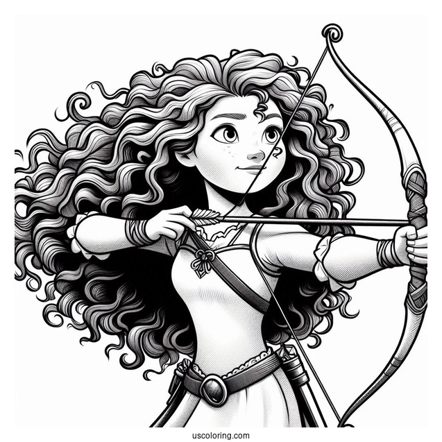 Pixar Coloring Page of Merida From Brave Holding Bow