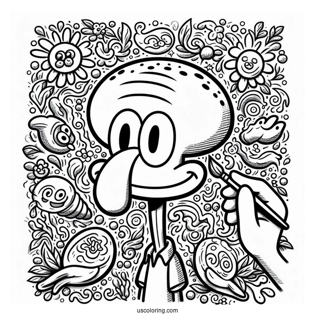 Squidward Coloring Page And SpongeBob Painting Self Portraits