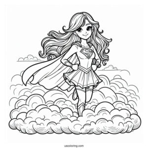 Comic Supergirl Coloring Page In The Clouds