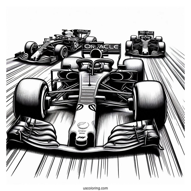 F1 Coloring Page Of Realistic Oracle Red Bull Racers With Contrails In The Air
