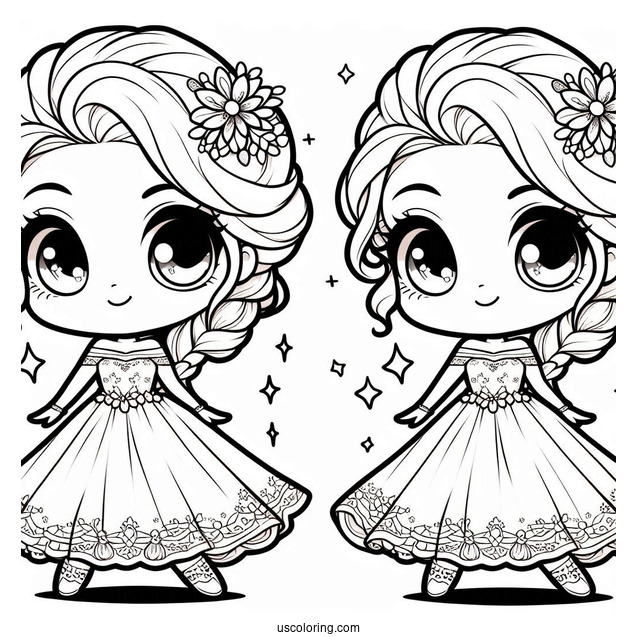 Cute Kawaii Young Elsa Coloring Page