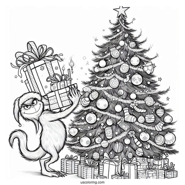 Grinch Stealing Presents And Ornaments From Christmas Tree