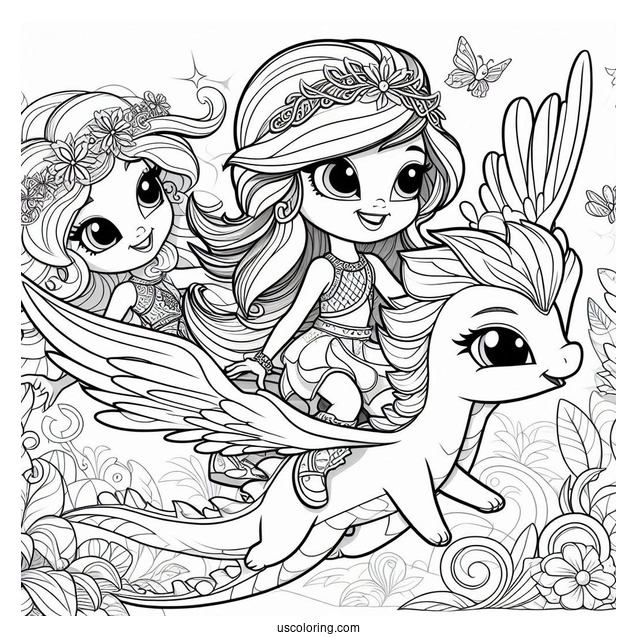 Shimmer And Shine Coloring Page Of And Leah Riding A Dragon