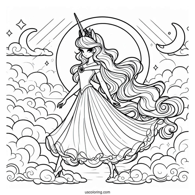Princess Luna Coloring Page Walking In The Clouds