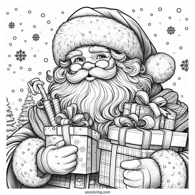 Father Christmas Holding Presents To Color