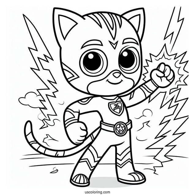 PJ Masks Coloring Page Of Catboy Using Lightning Powers