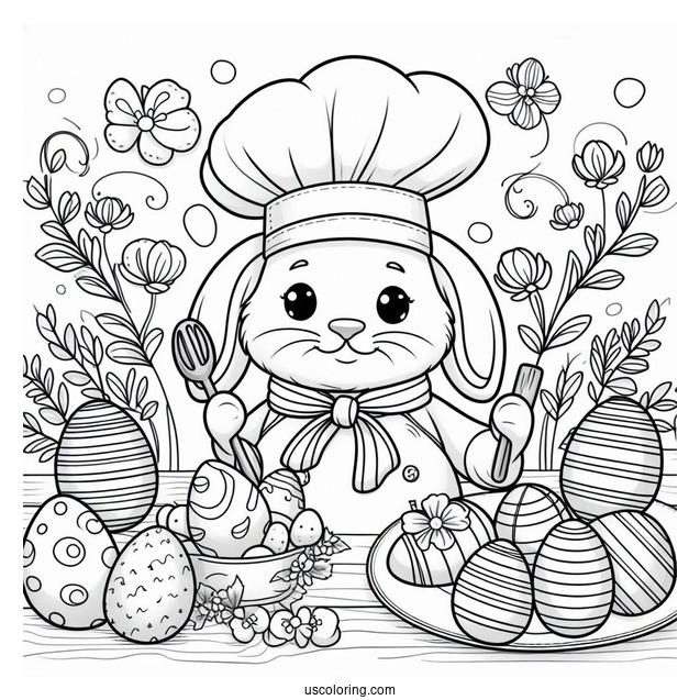 Rabbit Chef Painting Easter Coloring Page Of Eggs