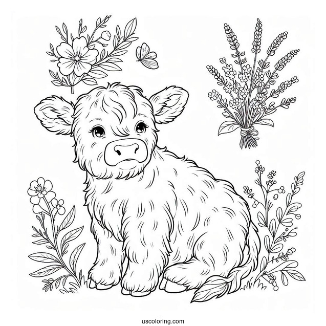 Baby Highland Cow Coloring Page For Kids