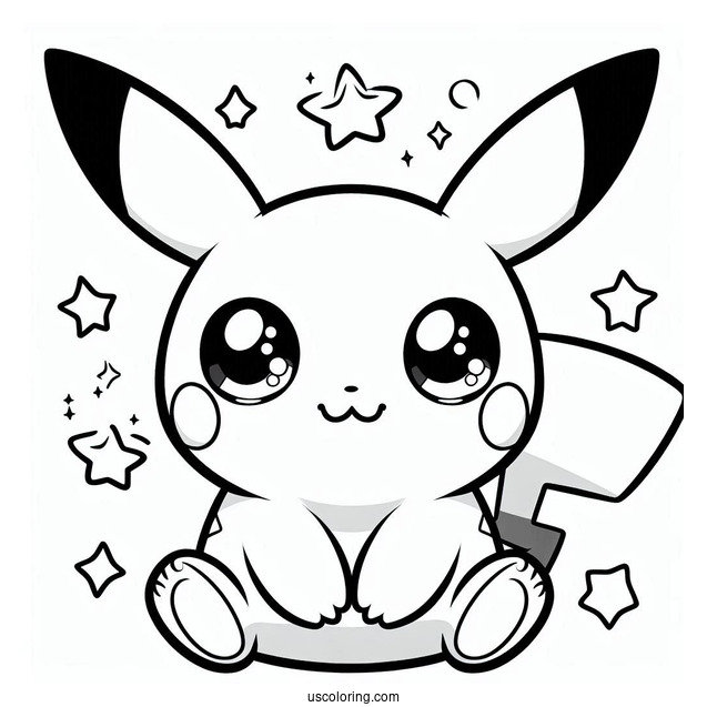 Big-Eyed Pikachu Coloring Sheet