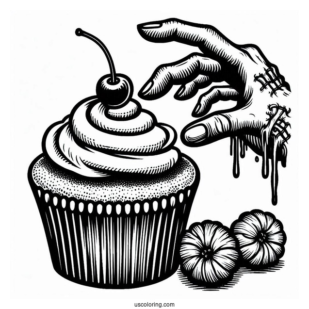 Halloween Themed Cupcake With Zombie Hand