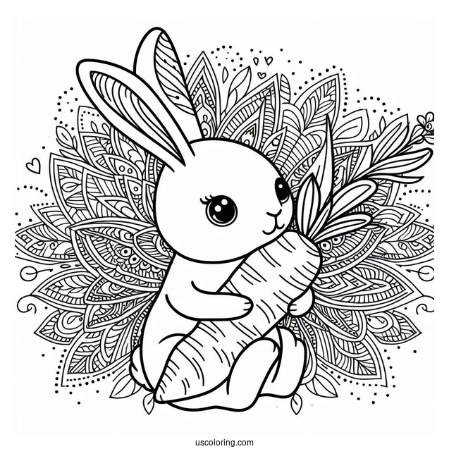 Rabbit Coloring Page Mandala Hugging A Carrot