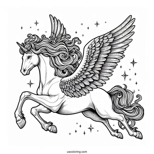 Men Flying On Pegasus Coloring Page