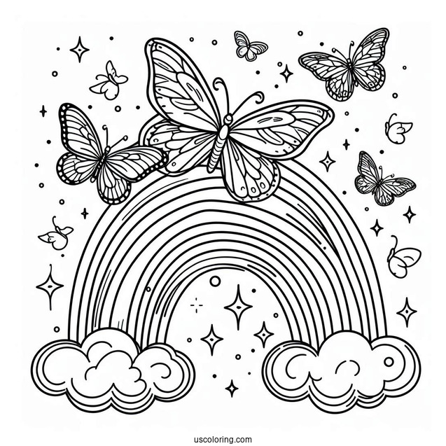 Butterflies Flying Over A Rainbow Coloring Page For Kids