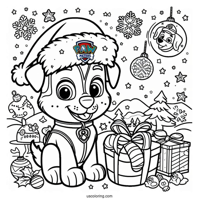 Christmas Themed Paw Patrol Coloring Page