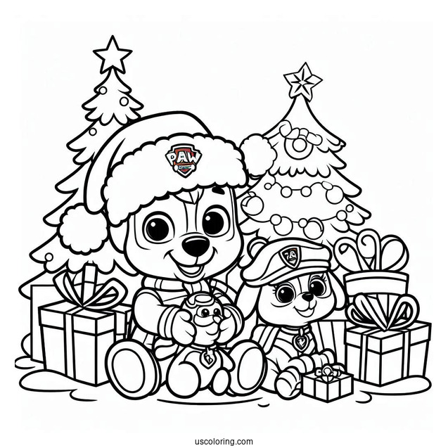 Christmas Themed Paw Patrol Coloring Page
