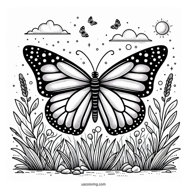 Monarch Butterfly Hovering On Grass