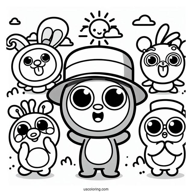 Happy Pororo Coloring Page Of Loopy, Eddy, Petty, Crong, And Poby