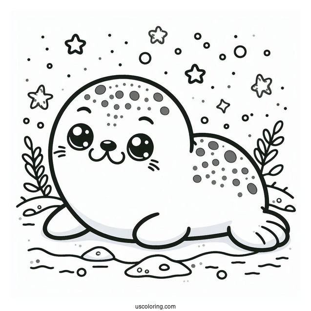 Kawaii Seal Coloring Page Lying On Snow