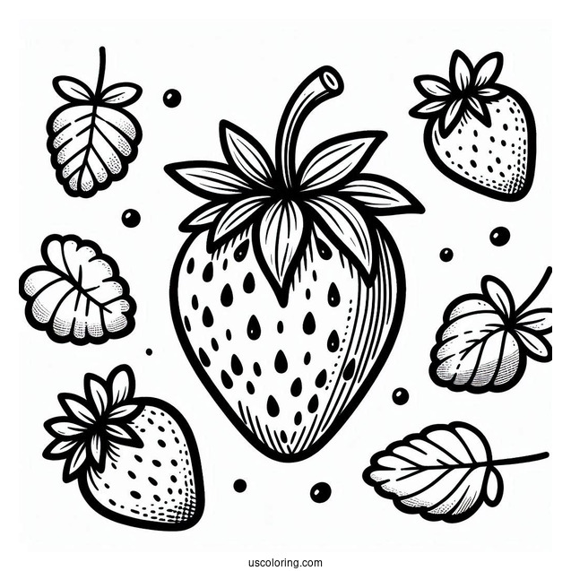 Easy Strawberry Coloring Page With Seeds For Kids