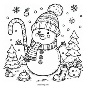 Jolly Looking Snowman To Color