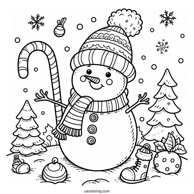 Jolly Looking Snowman To Color