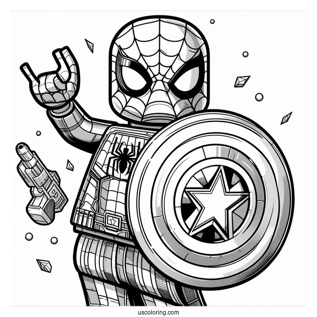 Lego Spider-Man Holding Captain Americas Shield Coloring