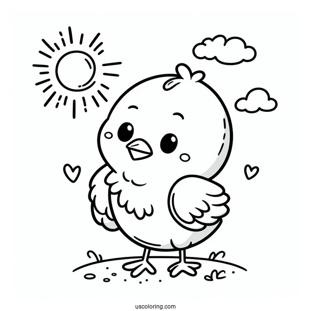 Cute Coloring Page Baby Chick Standing Under The Sun For Preschoolers