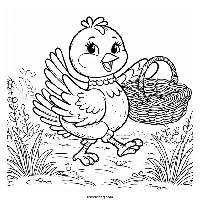 Big Bird Running In Field With Basket Coloring In For Kids