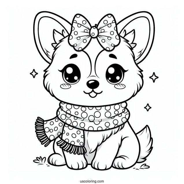Kawaii Corgi Coloring Page Wearing Polka Dot Scarf For Kids