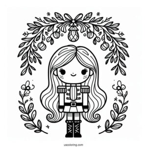 Easy Nutcracker Coloring Page With Mistletoe Frame For Kids