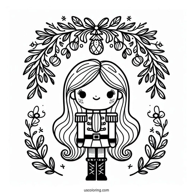 Easy Nutcracker Coloring Page With Mistletoe Frame For Kids