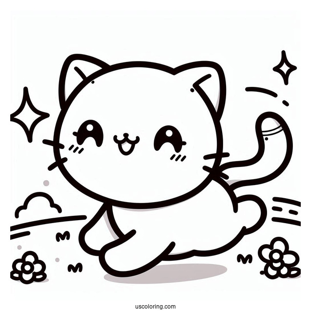 Smiling Kawaii Cat Running Coloring Page