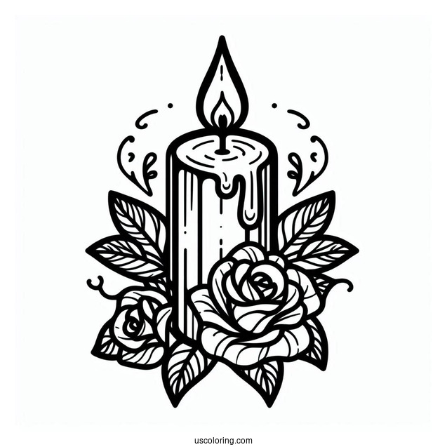 Candle With Two Roses Stained Glass Coloring Page
