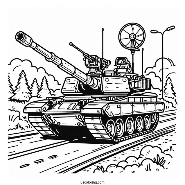 Military Tank on the Road With Gunner On Top