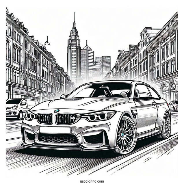 Detailed BMW Coloring Page M2 In City